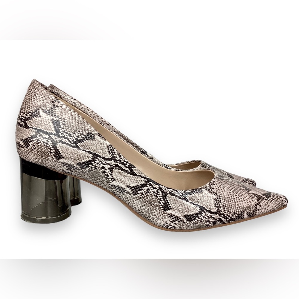 Kelly & Katie Snakeskin Block Heels - Black and Cream